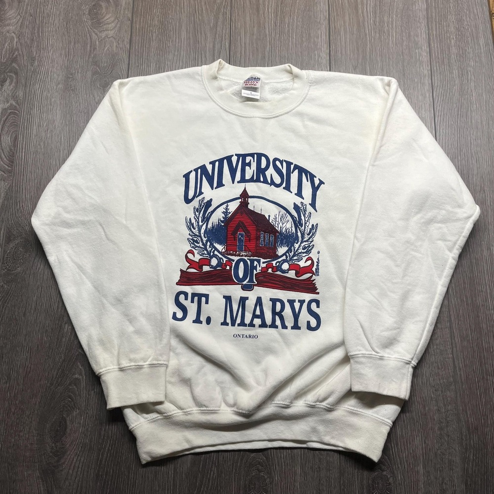 Vintage University Saint Marys Ontario 1990s Sweatshirt Collegiate Medium White